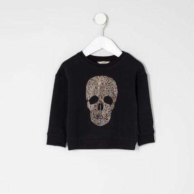 Mini girls black skull stud sweatshirt